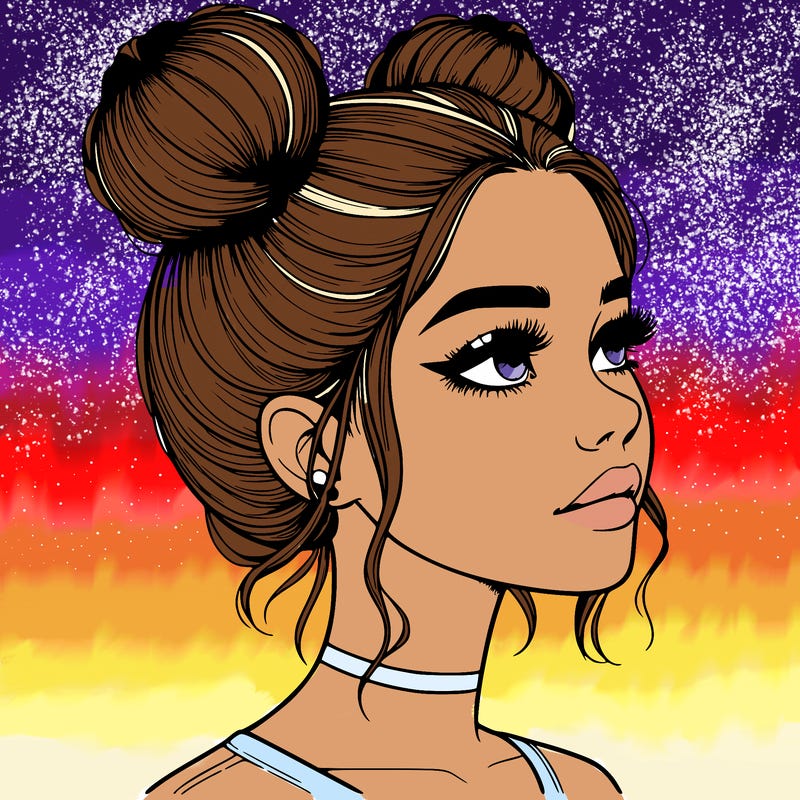 realistic girl with buns on the top of her head