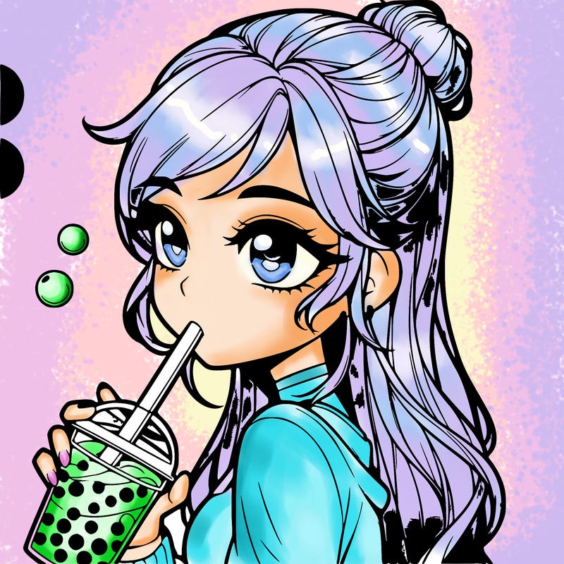 a realistic girl drinking boba