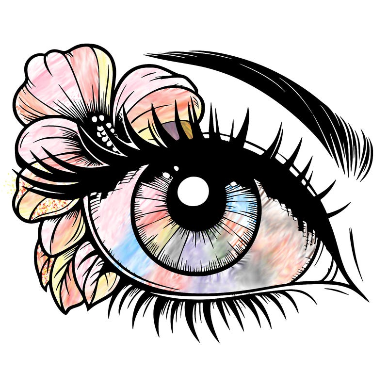 realistic eye with flower