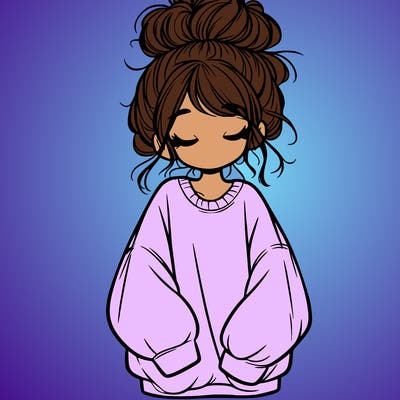 girl with baggy sweatshirt and messy bun