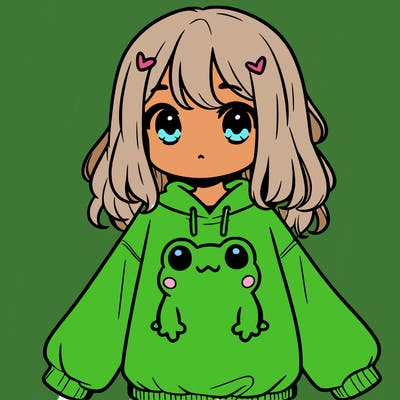 girl wearing frogging sweatshirt