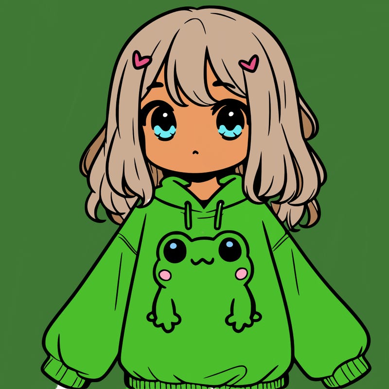 girl wearing frogging sweatshirt