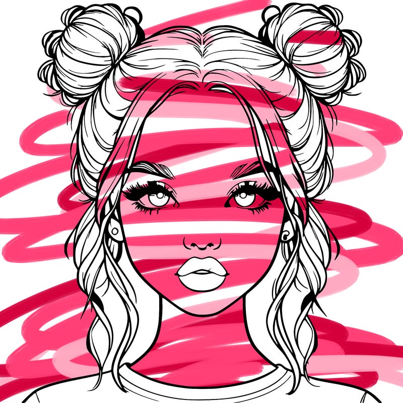 realistic girl with two buns in hair and lips