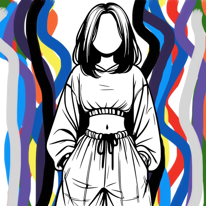 realistic girl faceless with baggy pants and a crop top