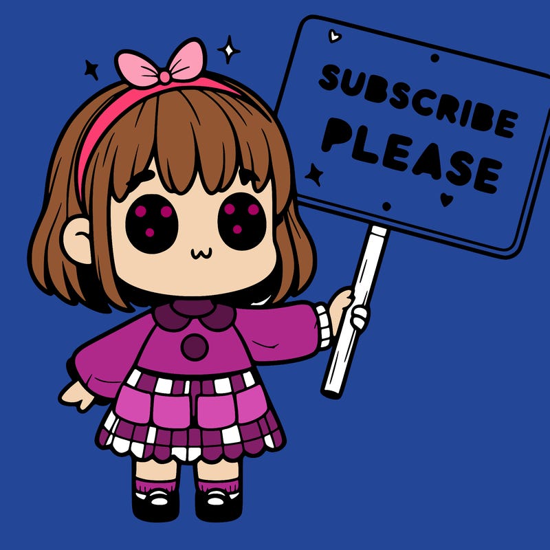 a little girl with a sign where it says subscribe please