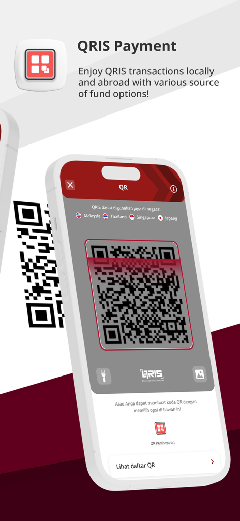 OCTO by CIMB Niaga - OCTO by CIMB Niaga App QRIS-Zahlungsoberfläche für lokale und internationale Transaktionen.