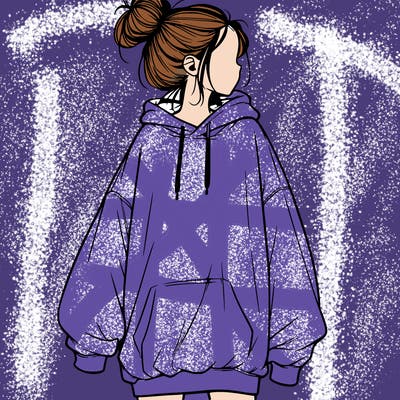 realistic girl with a oversized sweatshirt on and a bun