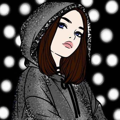 a realistic girl in a hoodie