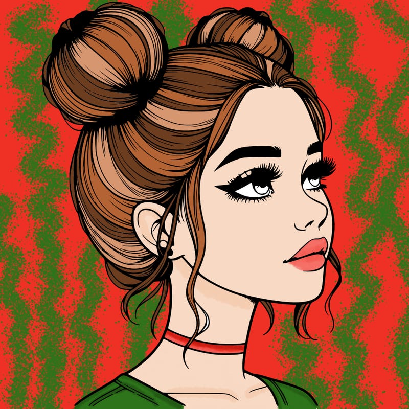 realistic girl with buns on the top of her head