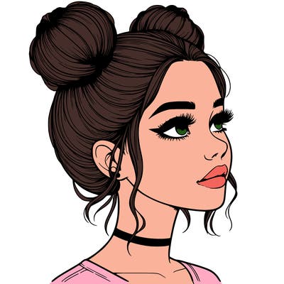 realistic girl with buns on the top of her head