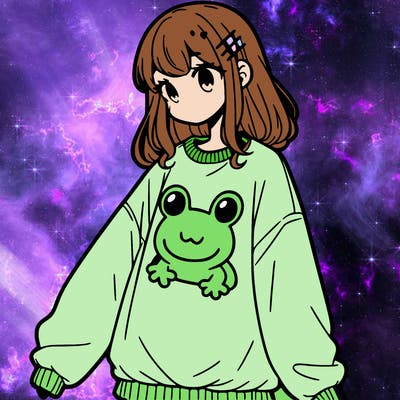 girl wearing frogging sweatshirt
