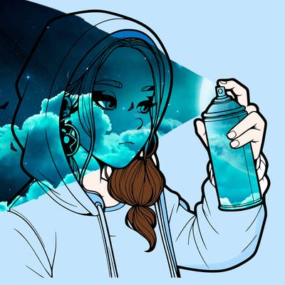 a realistic girl, spray painting