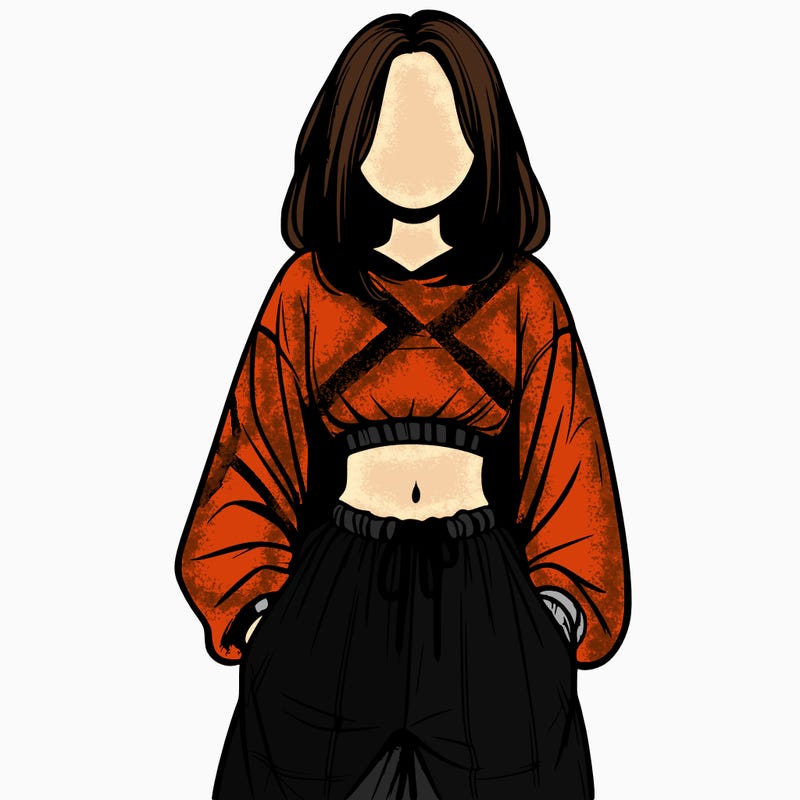 realistic girl faceless with baggy pants and a crop top