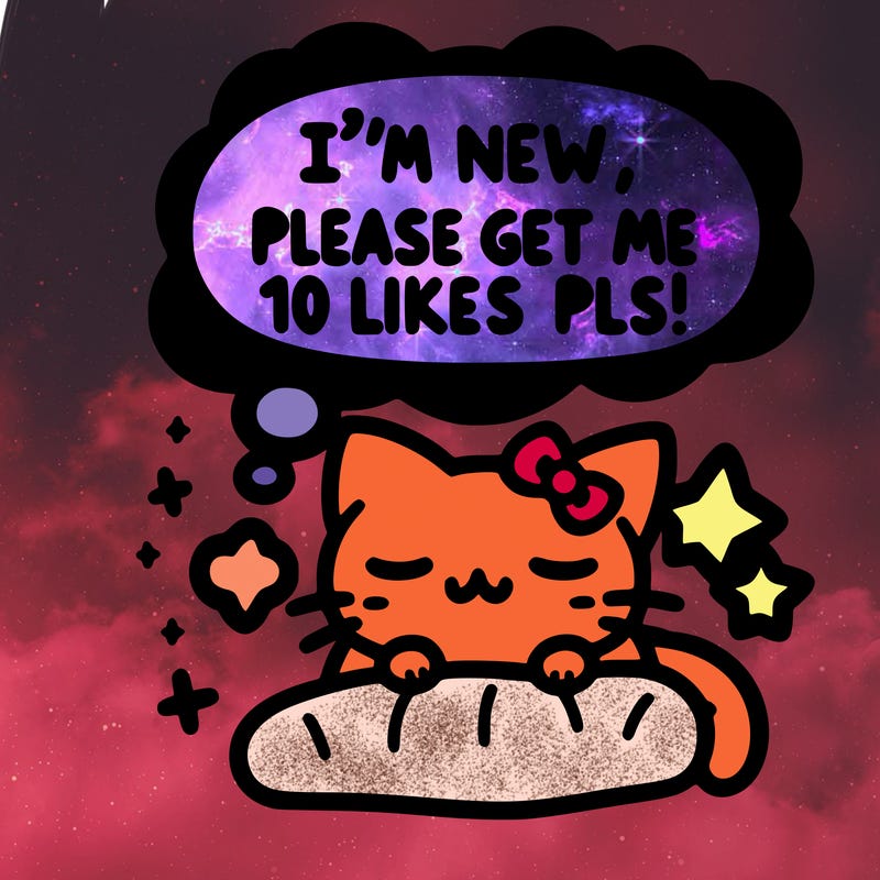 kitty taking a nap dream talking and saying "i'm new, please get me at least 10 likes pls!!"