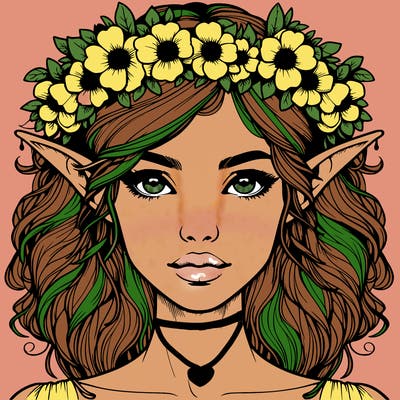 realistic female elf with flower crown