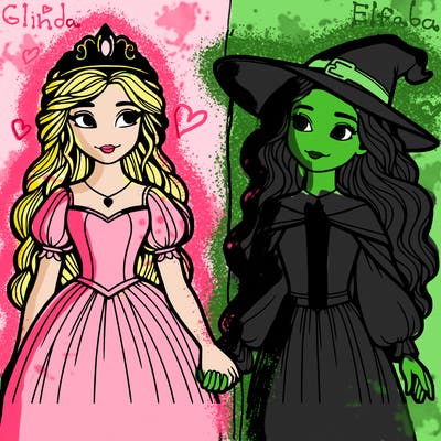 a princess and a witch holding hands realistic