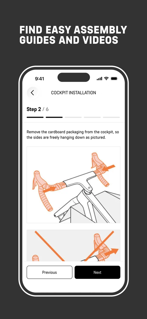 Step-by-step bike cockpit installation guide in the Canyon app.