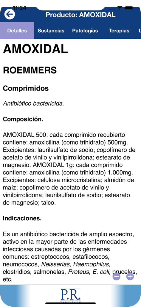 PR Vademécum Argentina 2025 - Información médica detallada del medicamento Amoxidal en la aplicación móvil PR Vademécum Argentina.