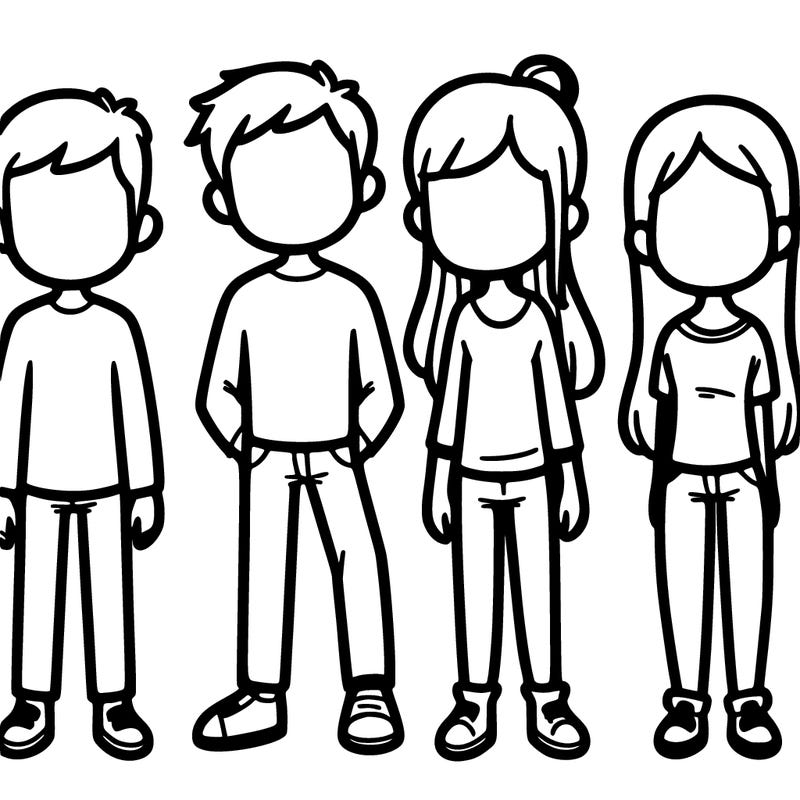 out line if 5 carton people with no features