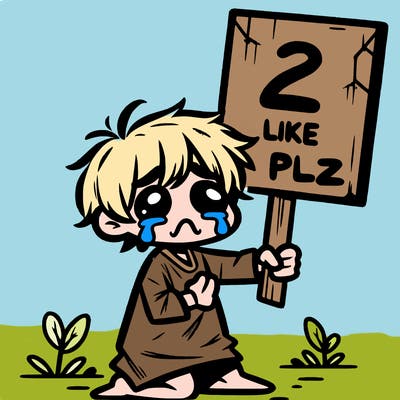 small poor toddler crying with sign that says 2 like plz