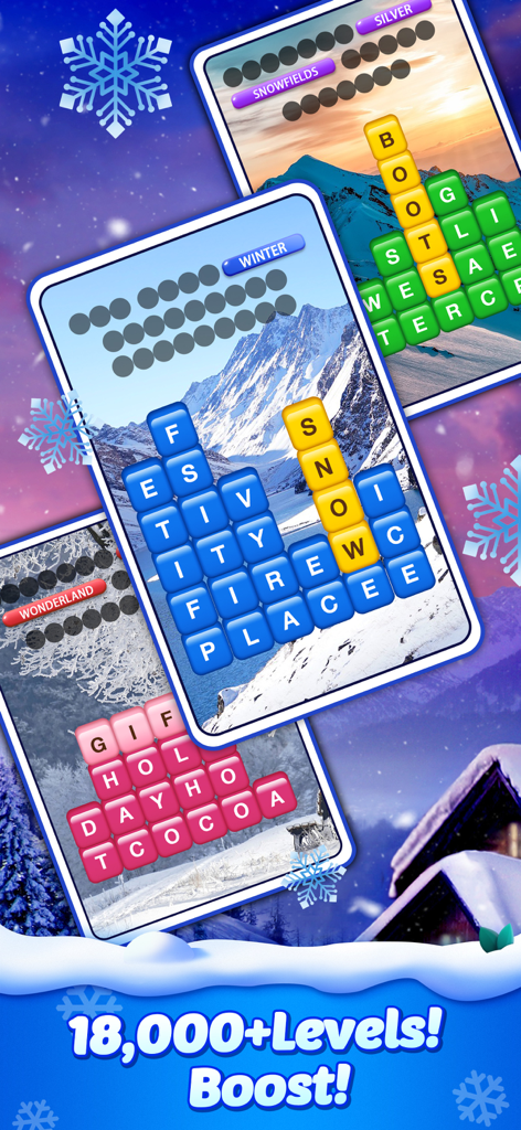 Word Crush® - Fun Puzzle Game - Word Crush puzzle game screenshot featuring winter themes and over eighteen thousand levels