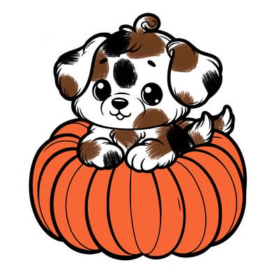 cute little puppy in a pumpkin