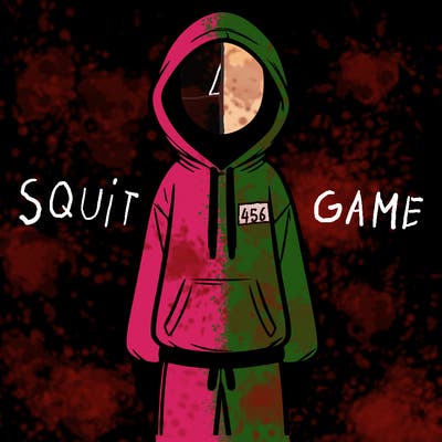 faceless girl in a tracksuit with a hood on and no hair