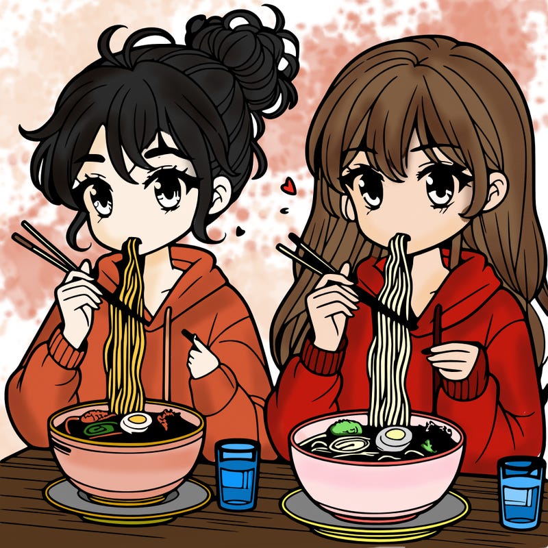 girls eating ramen