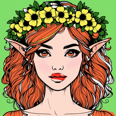 realistic female elf with flower crown