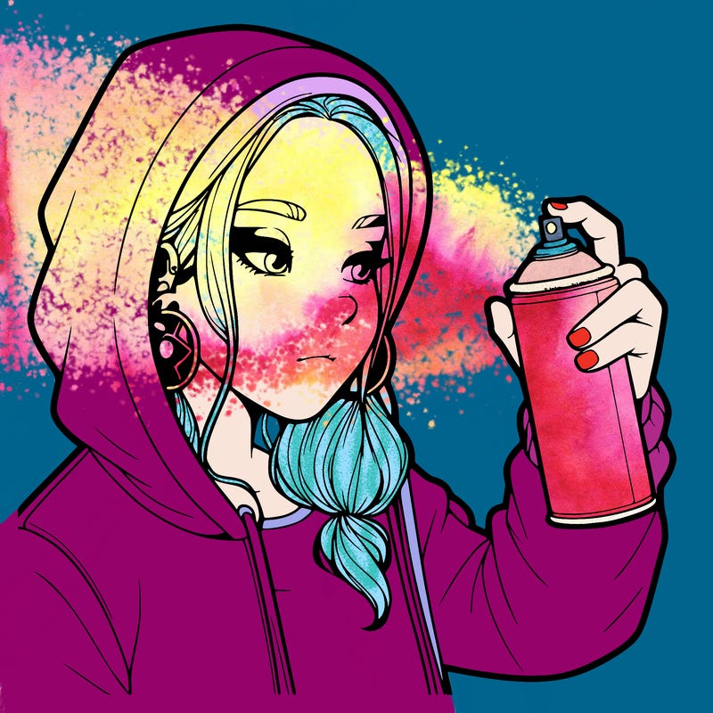 a realistic girl, spray painting