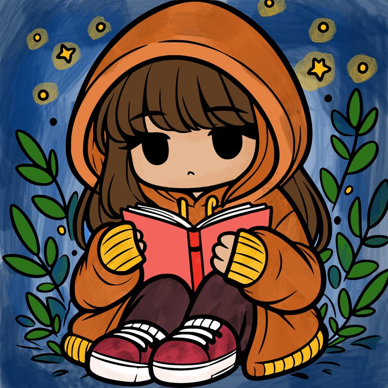girl in oversized hoodie reading a book