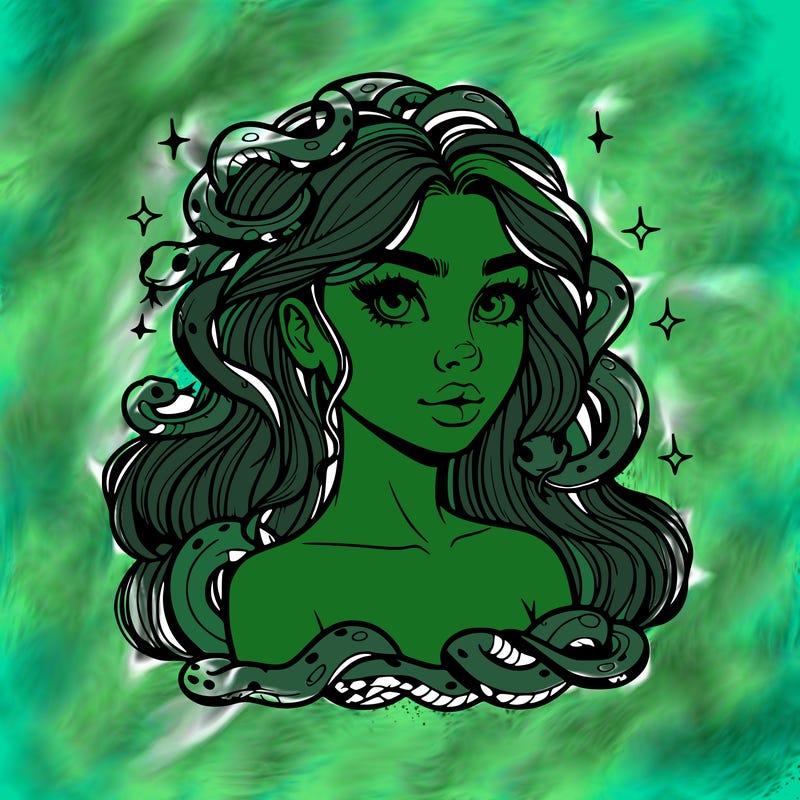 realistic girl with snakes as hair