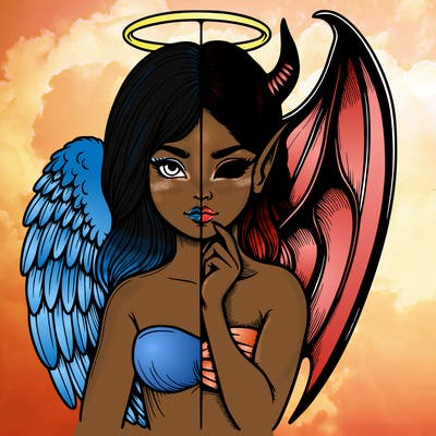 realistic angel half demon