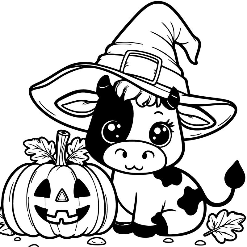 cow with witch hat and pumpkin