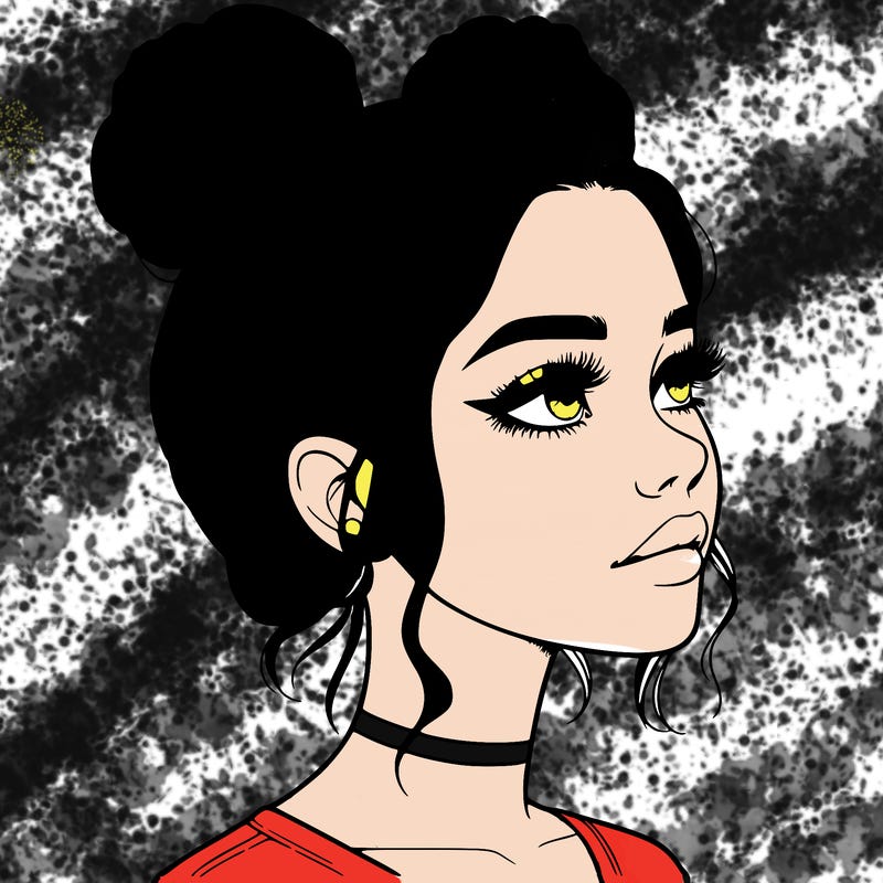 realistic girl with buns on the top of her head