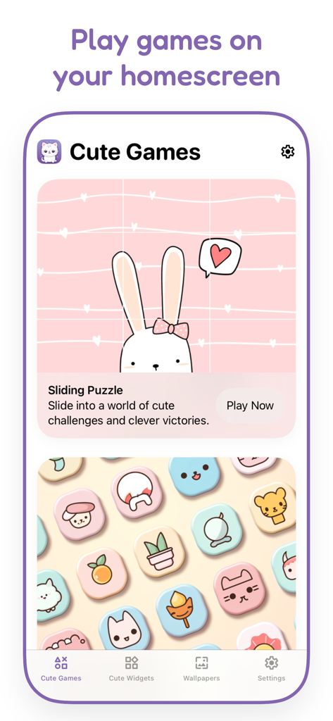 CuteKit Cute Aesthetic Widgets - Cute aesthetic home screen games with bunny sliding puzzle and colorful icons