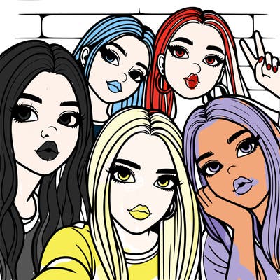 group of teen girls friends y2k up close in a selfie