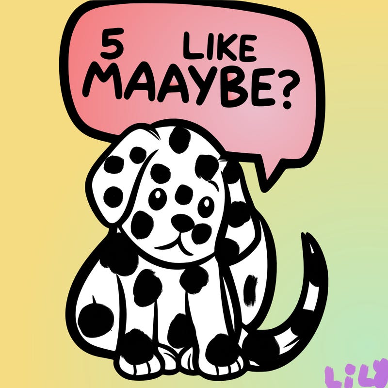 a puppy that says 5 like maybe