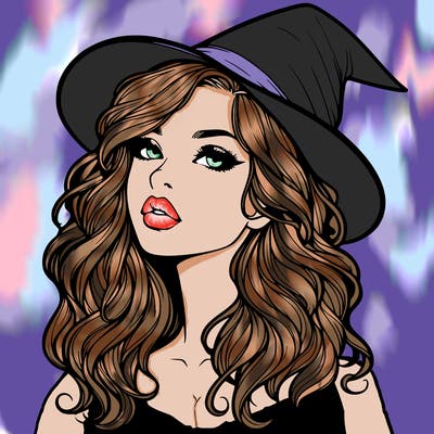 realistic witch girl with wavy hair and lips