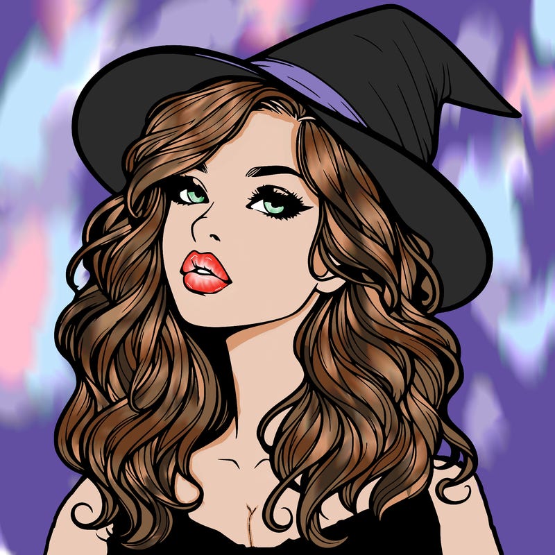 realistic witch girl with wavy hair and lips