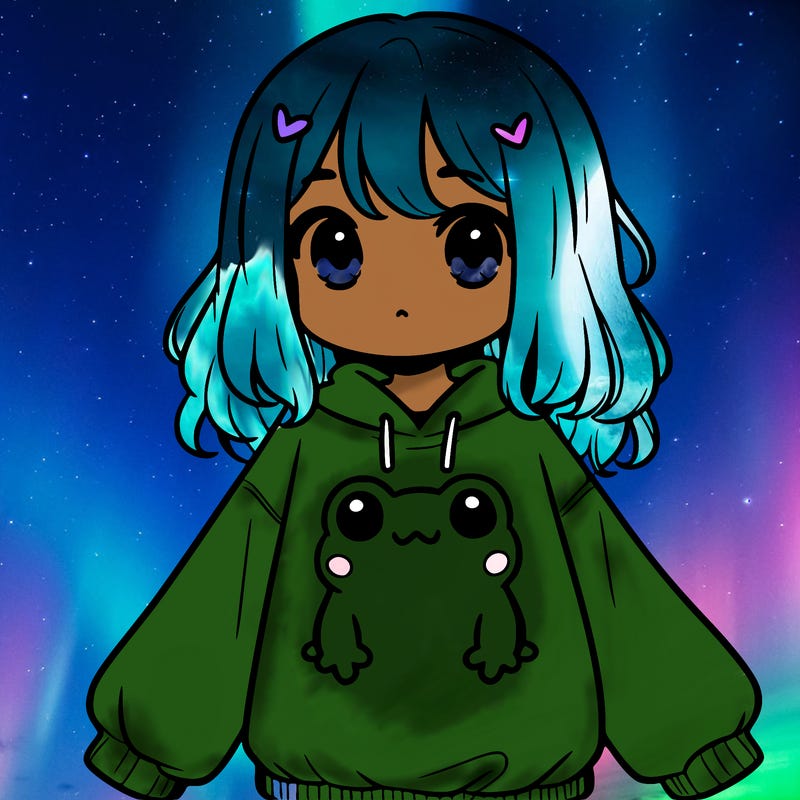 girl wearing frogging sweatshirt