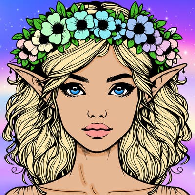 realistic female elf with flower crown