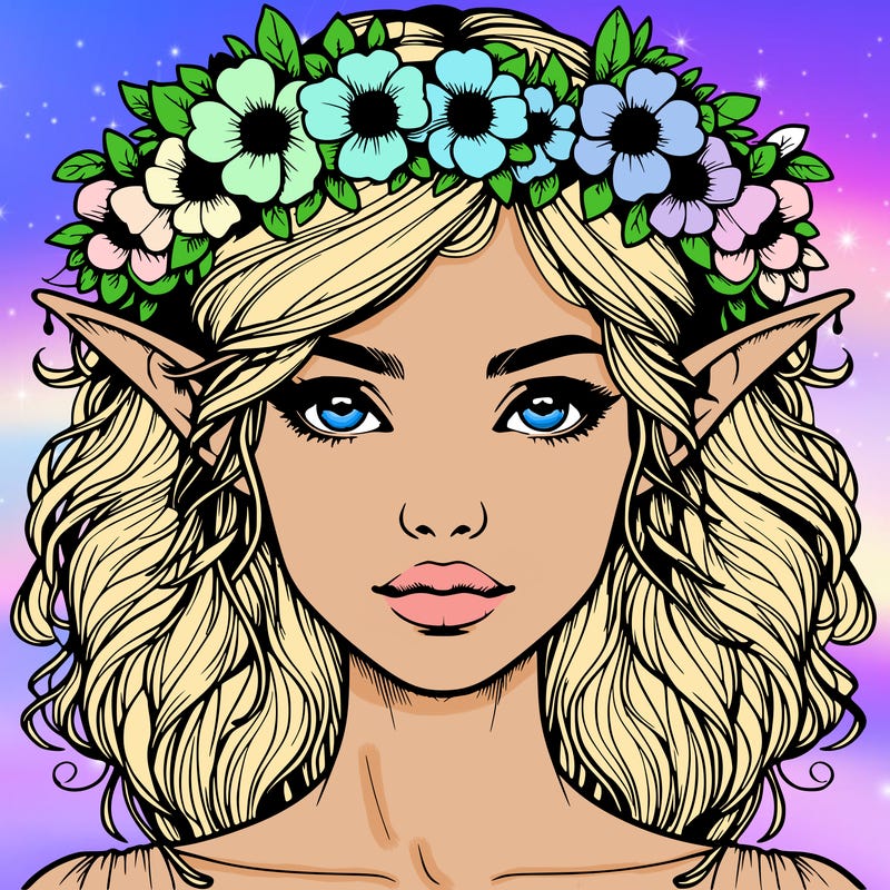 realistic female elf with flower crown
