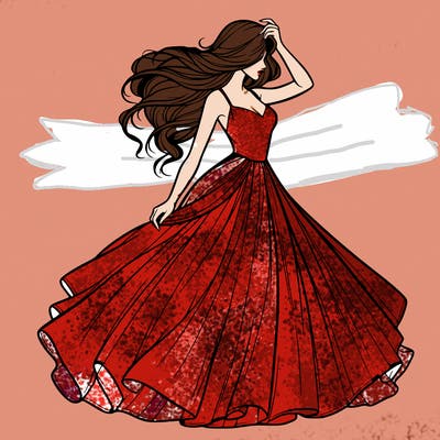 realistic woman with dress flowing in the wind