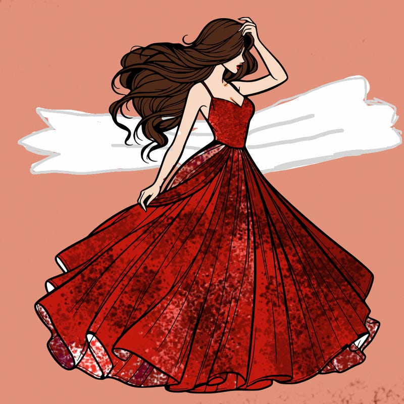 realistic woman with dress flowing in the wind