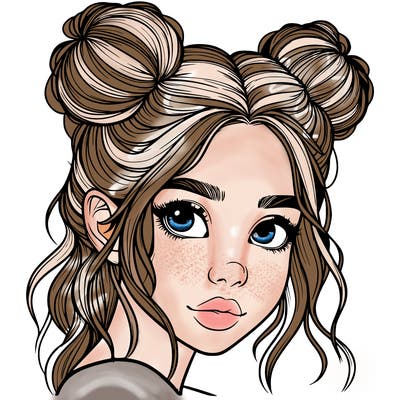 realistic girl with hair buns on her head