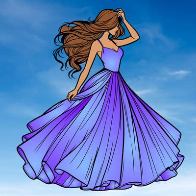 realistic woman with dress flowing in the wind