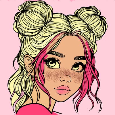 realistic girl with hair buns on her head