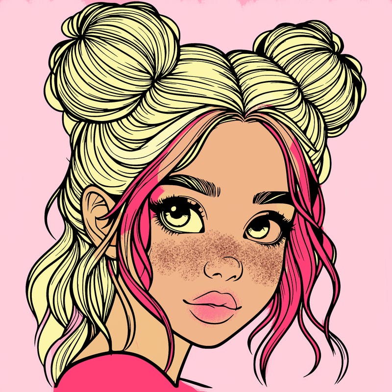 realistic girl with hair buns on her head
