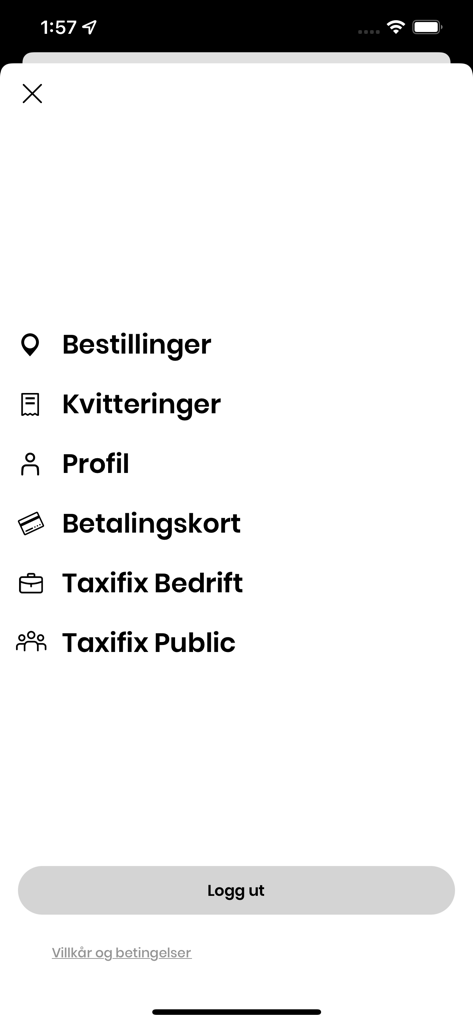 Taxifix - Taxifix app menu interface with options for bookings receipts and profile